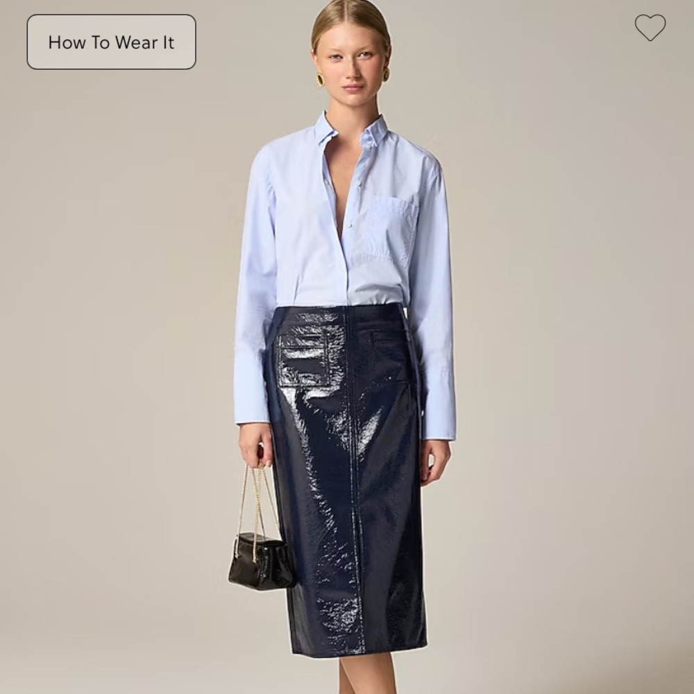 Faux crinkled navy pencil skirt with front slit